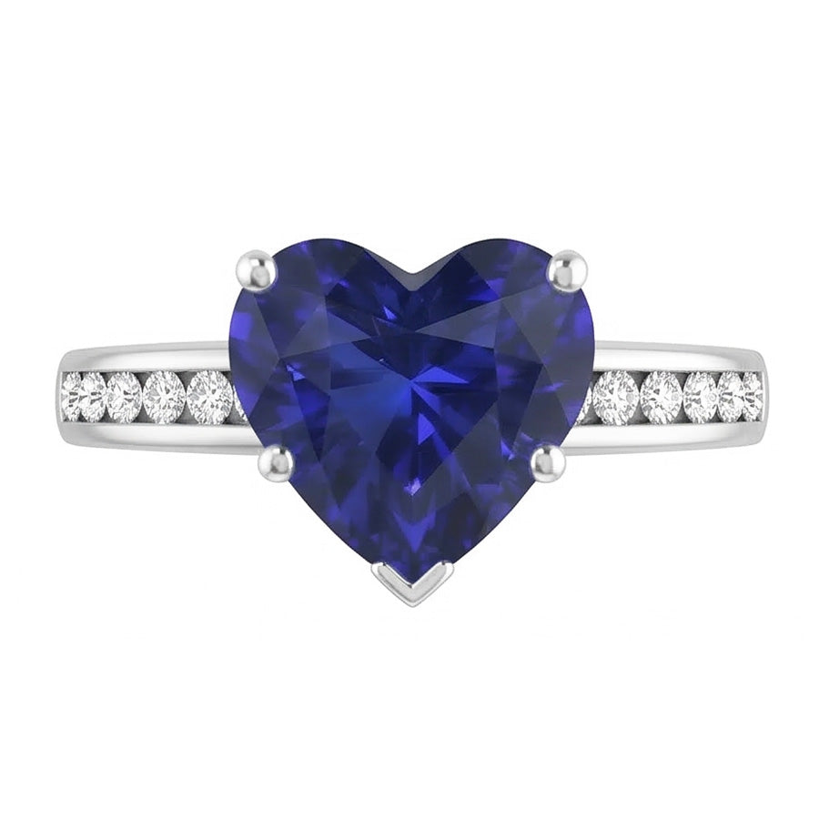 Anello Anniversario in Oro Cuore Zaffiro di Ceylon e Diamante Naturale Autentico ( non creato in laboratorio ) 4 Carati