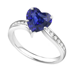 Anello Anniversario in Oro Cuore Zaffiro di Ceylon e Diamante Naturale Autentico ( non creato in laboratorio ) 4 Carati