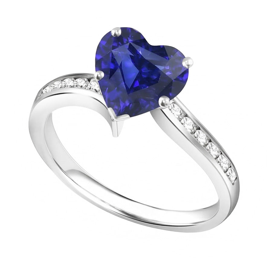 Anello Anniversario in Oro Cuore Zaffiro di Ceylon e Diamante Naturale Autentico ( non creato in laboratorio ) 4 Carati