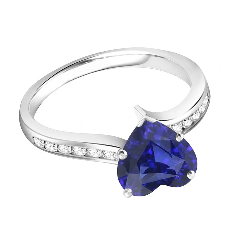 Anello Anniversario in Oro Cuore Zaffiro di Ceylon e Diamante Naturale Autentico ( non creato in laboratorio ) 4 Carati