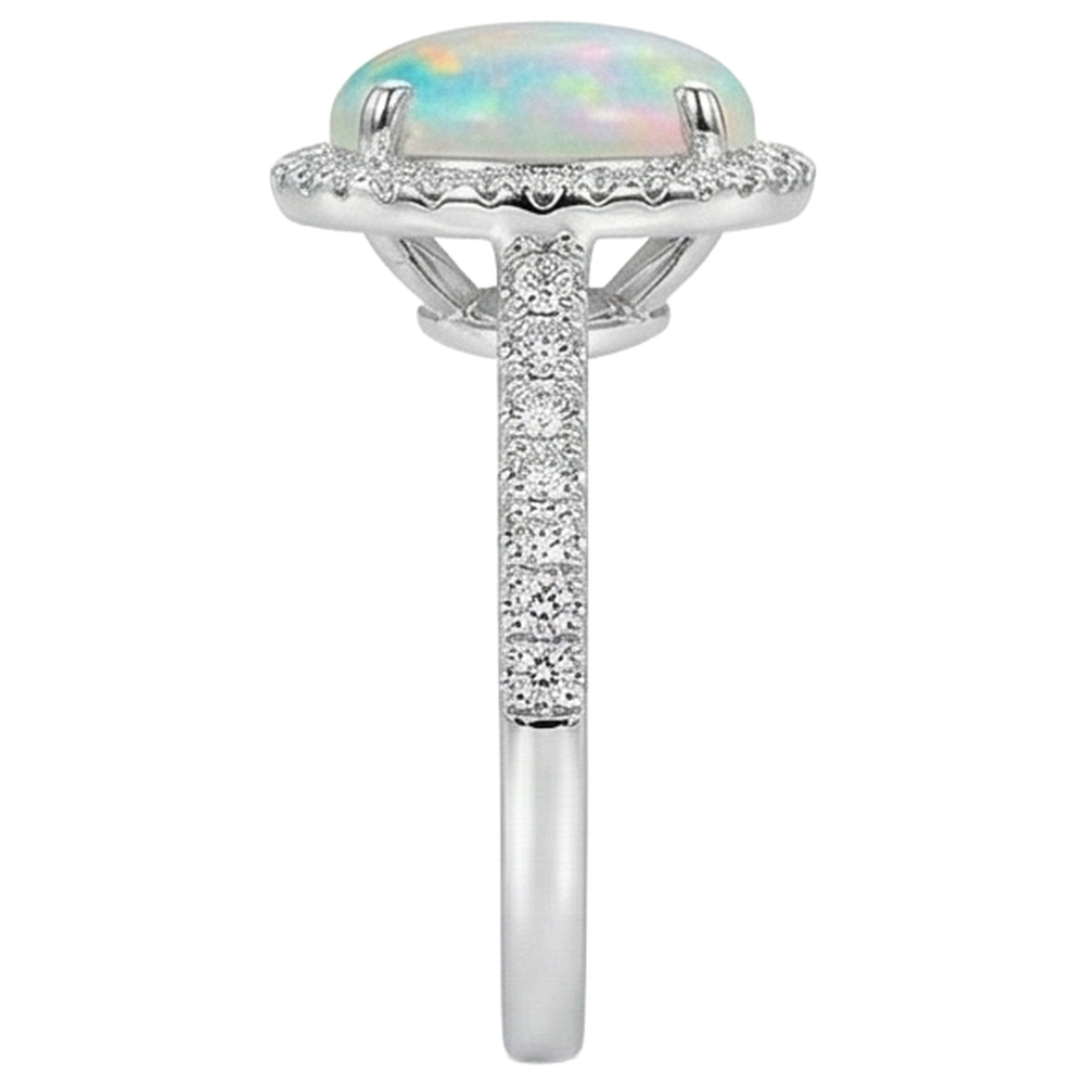 Anello Anniversario in oro bianco 14K con opale grande e diamanti da 9.40 ct