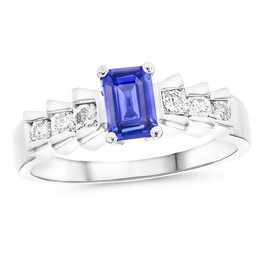Anello Anniversario plissettato con zaffiro blu smeraldo da 2 carati in oro bianco 14K