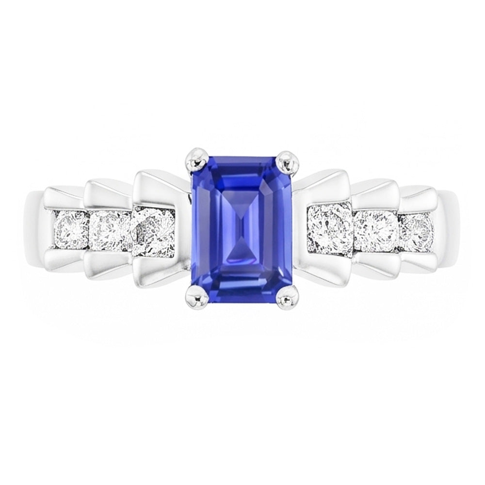 Anello Anniversario plissettato con zaffiro blu smeraldo da 2 carati in oro bianco 14K