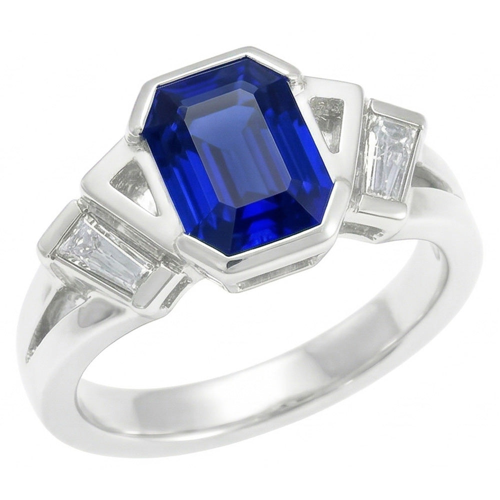 Anello Baguette Diamante Naturale Autentico ( non creato in laboratorio ) Anniversario Gioielli Smeraldo Zaffiro 2.50 Carati