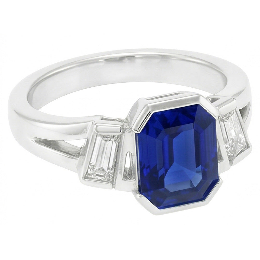 Anello Baguette Diamante Naturale Autentico ( non creato in laboratorio ) Anniversario Gioielli Smeraldo Zaffiro 2.50 Carati