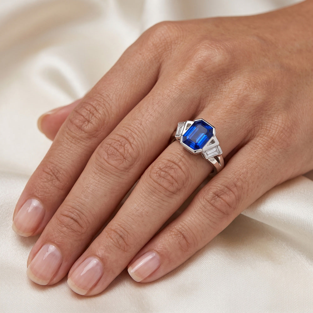 Anello Baguette Diamante Naturale Autentico ( non creato in laboratorio ) Anniversario Gioielli Smeraldo Zaffiro 2.50 Carati