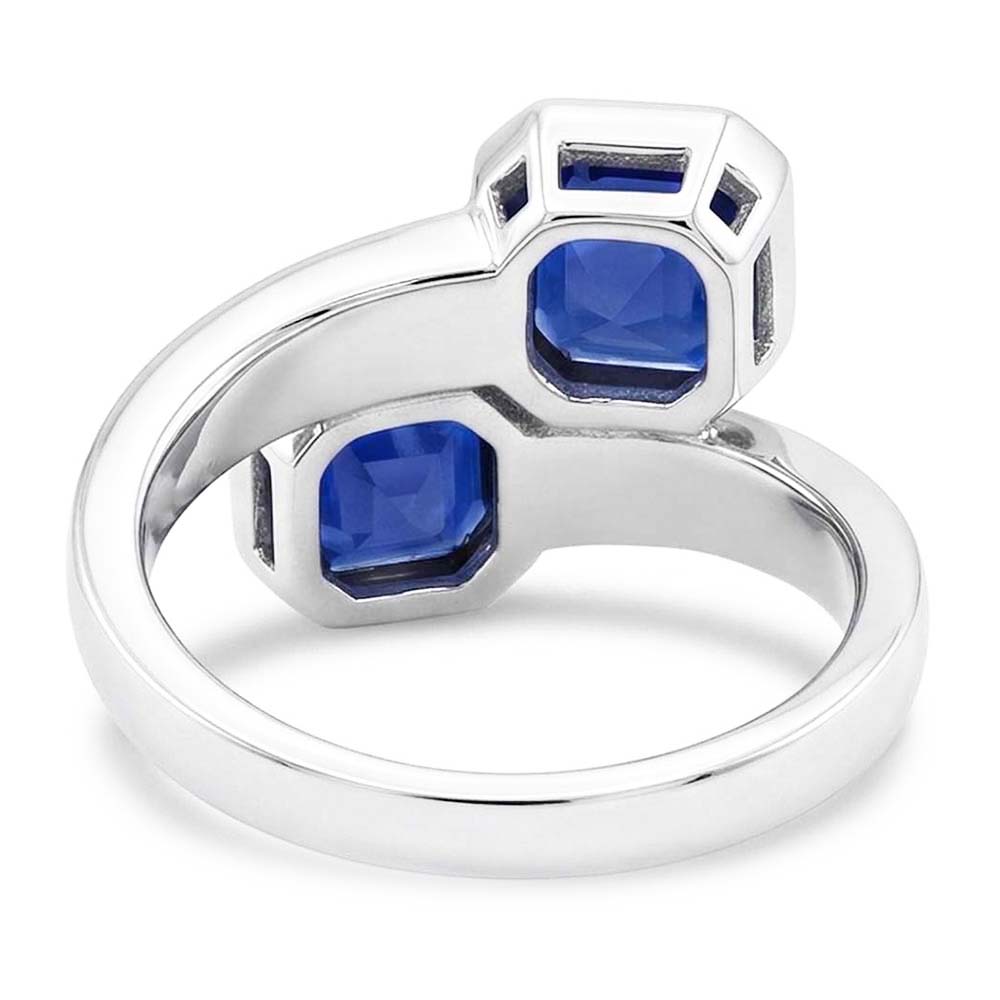 Anello Baguette con diamanti e zaffiri Asscher. castone e canale da 4.50 carati