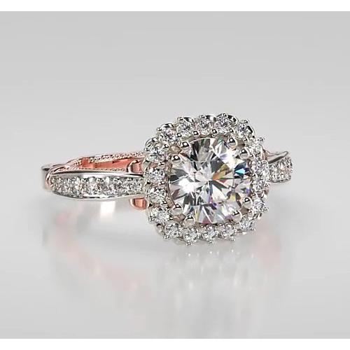 Anello Bicolore Con Genuino Diamante Rotondo Anniversario Halo Ring 2.50 Carati