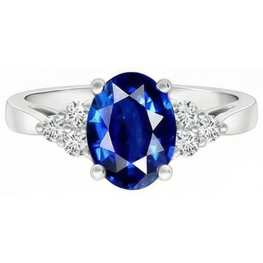 Anello Cattedrale Ovale Ceylon Zaffiro Diamante Incastonato 6 Carati Oro Bianco
