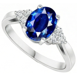Anello Cattedrale Ovale Ceylon Zaffiro Diamante Incastonato 6 Carati Oro Bianco