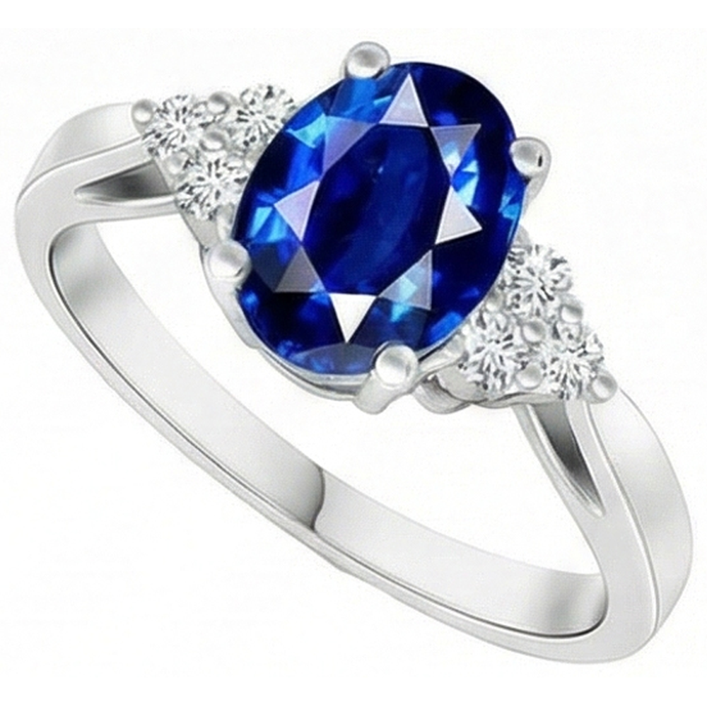 Anello Cattedrale Ovale Ceylon Zaffiro Diamante Incastonato 6 Carati Oro Bianco