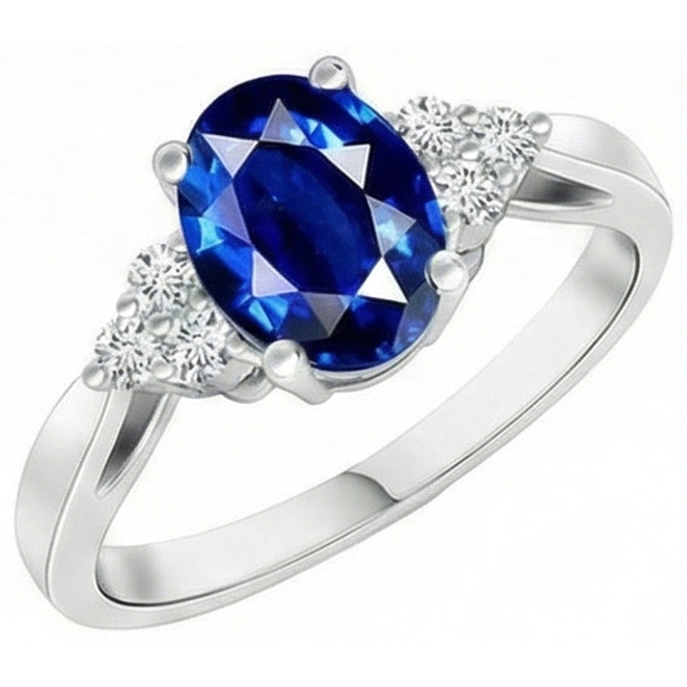 Anello Cattedrale Ovale Ceylon Zaffiro Diamante Incastonato 6 Carati Oro Bianco