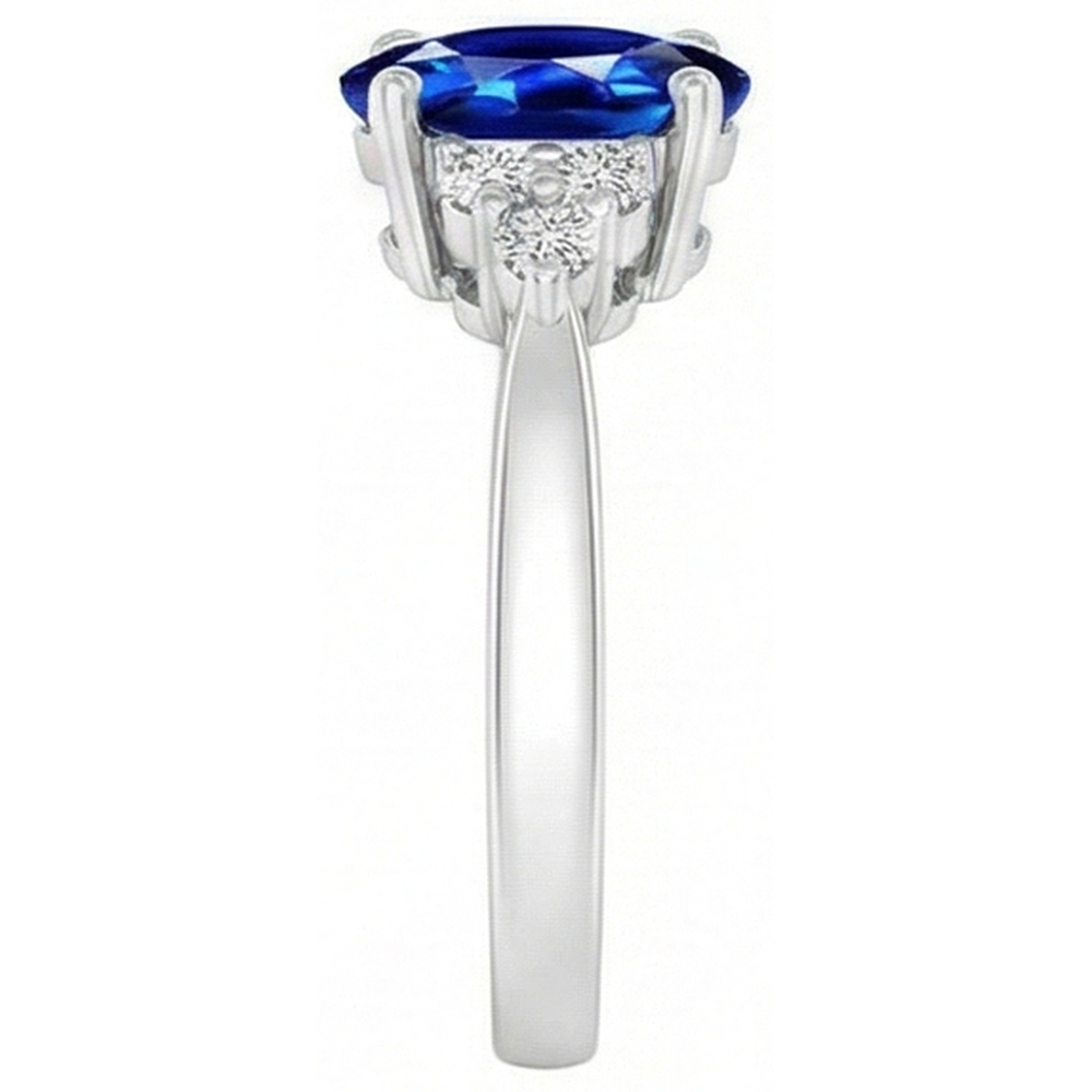 Anello Cattedrale Ovale Ceylon Zaffiro Diamante Incastonato 6 Carati Oro Bianco