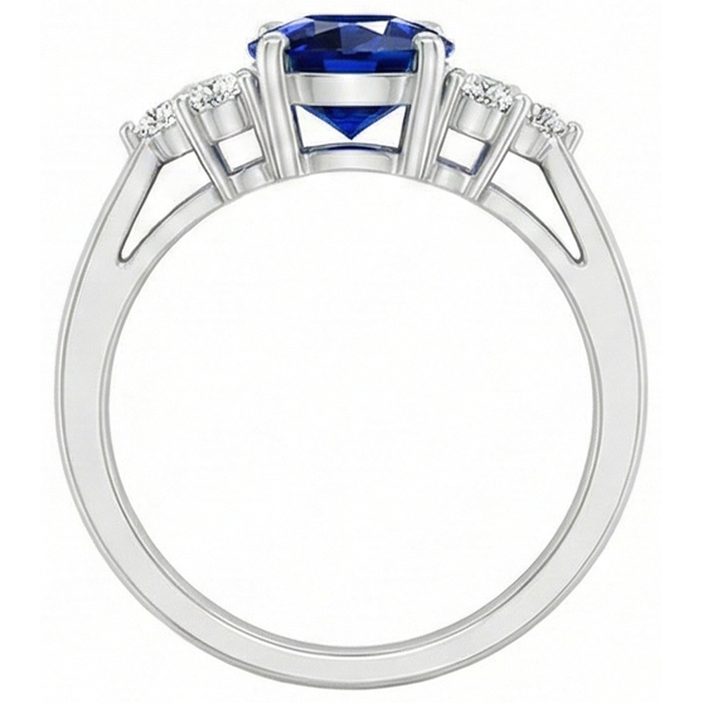Anello Cattedrale Ovale Ceylon Zaffiro Diamante Incastonato 6 Carati Oro Bianco