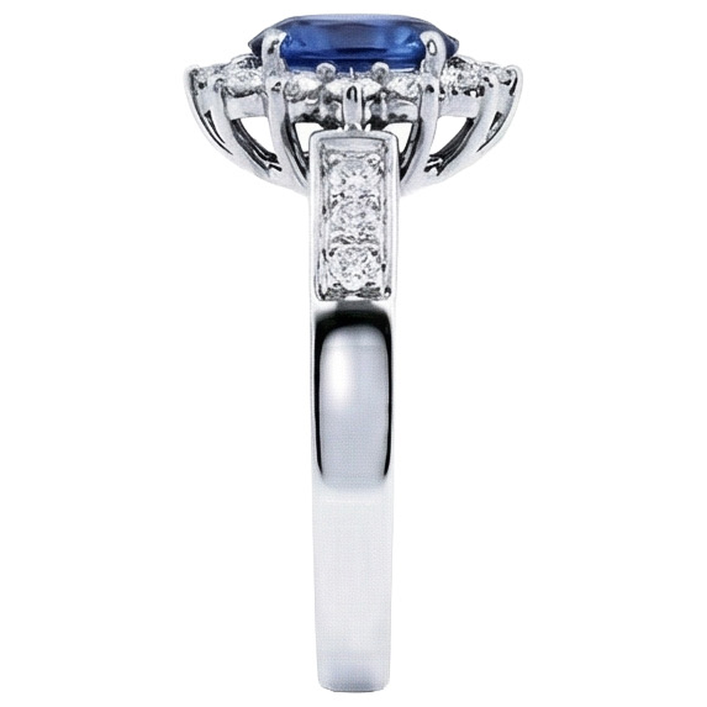 Anello Ceylon con zaffiro ovale da 2,50 carati e diamanti taglio rotondo in oro bianco 14K
