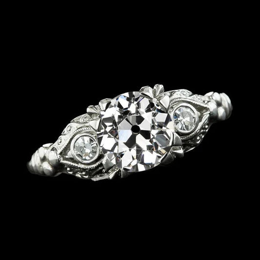 Anello Con 3 Pietre A Triplo Polo Con Vero Diamante Tondo Vecchio Minatore 2.75 Carati