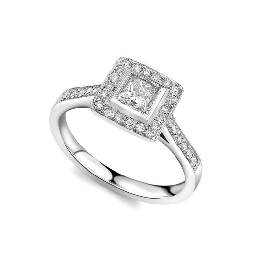 Anello Con Aureola Stile Vintage Principessa E Genuino Diamante Taglio Rotondo 2.60 Ct