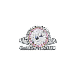 Anello Con Doppio Alone Incastonato Con Vero Diamanti Rotondi Taglio Antico E Zaffiro Rosa 4.50 carati