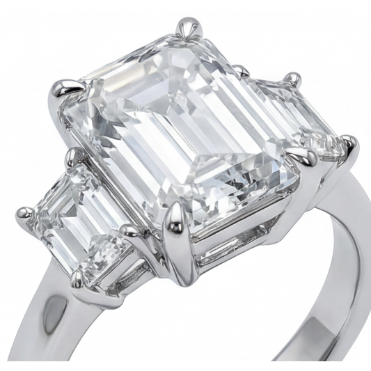 Anello Con Genuino Diamante Smeraldo 7 Carati