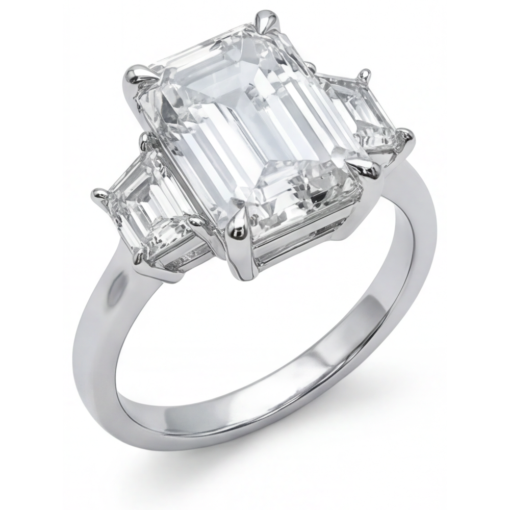 Anello Con Genuino Diamante Smeraldo 7 Carati