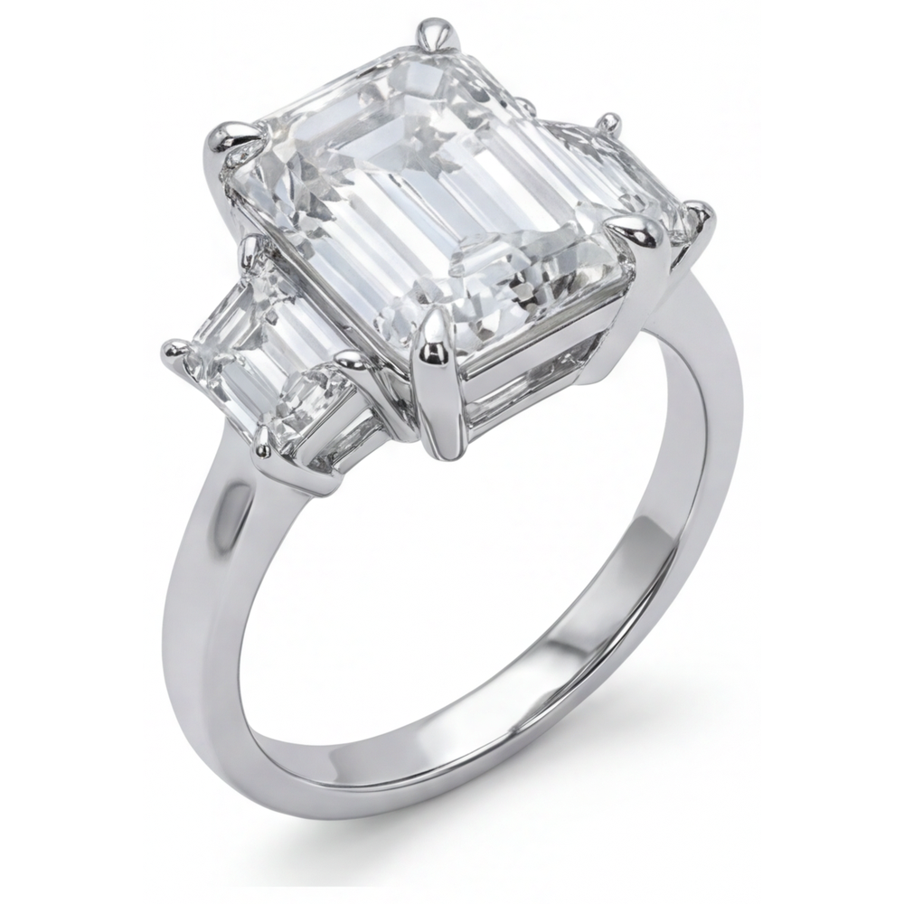 Anello Con Genuino Diamante Smeraldo 7 Carati