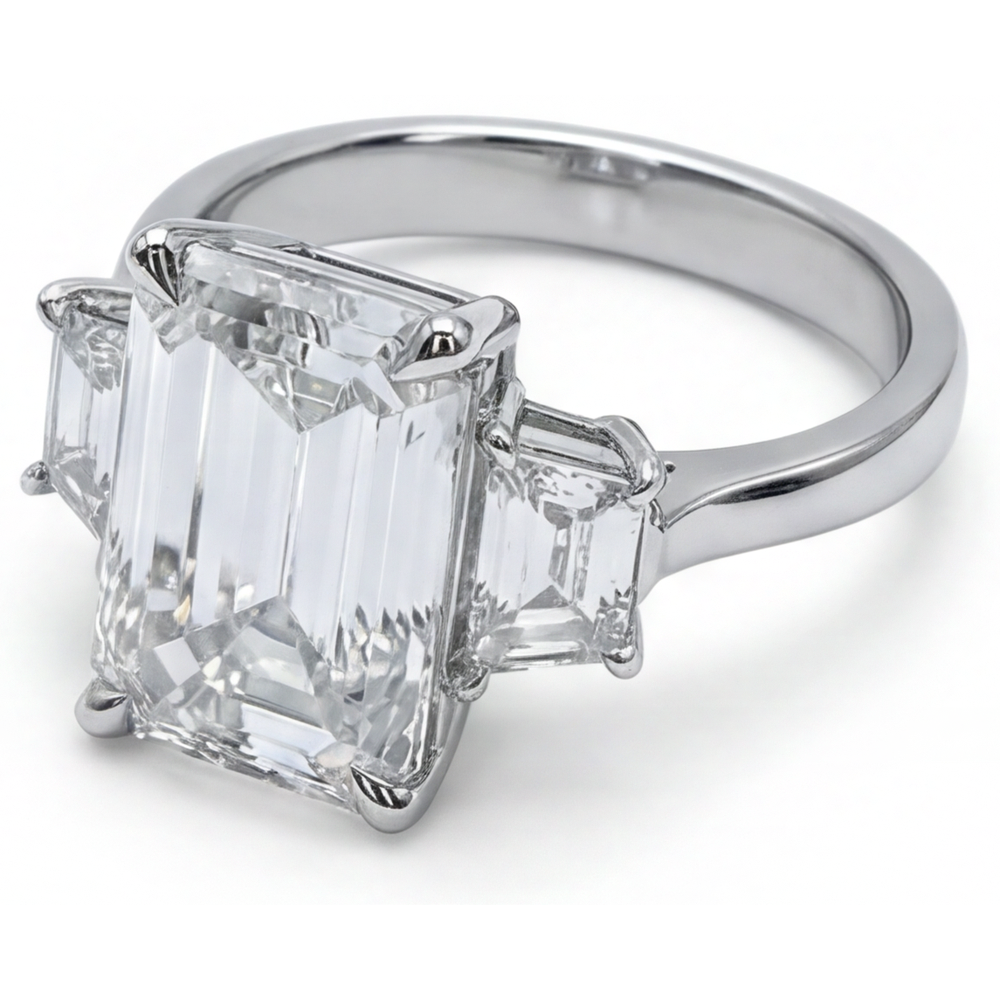Anello Con Genuino Diamante Smeraldo 7 Carati