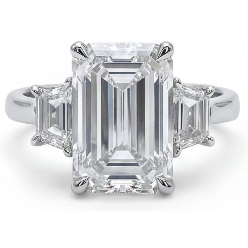 Anello Con Genuino Diamante Smeraldo 7 Carati