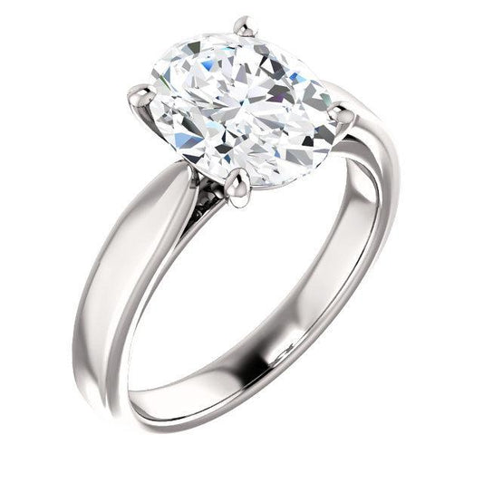 Anello Con Genuino Diamante Solitario Incastonato A Cattedrale Ovale 3,50 Carati