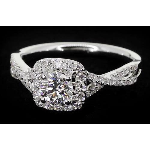 Anello Con Genuino Diamante Tondo Con Gambo Ritorto 2 Carati Oro Bianco 14K