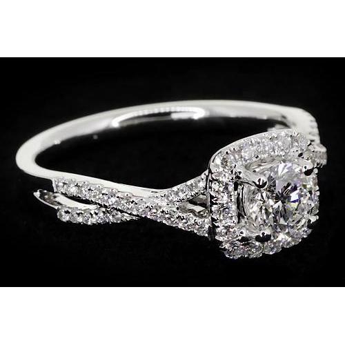 Anello Con Genuino Diamante Tondo Con Gambo Ritorto 2 Carati Oro Bianco 14K