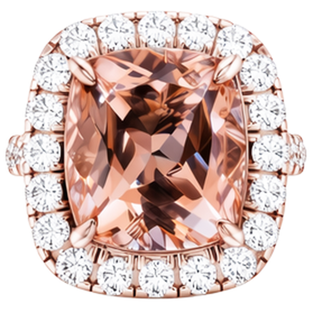 Anello Con Morganite a Cuscino Grande 12,50 ct Con Diamanti Oro Rosa 14K