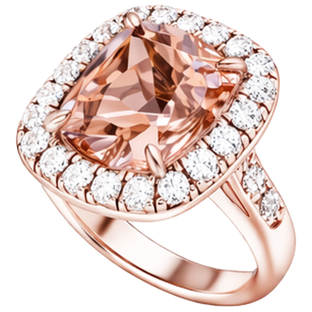 Anello Con Morganite a Cuscino Grande 12,50 ct Con Diamanti Oro Rosa 14K