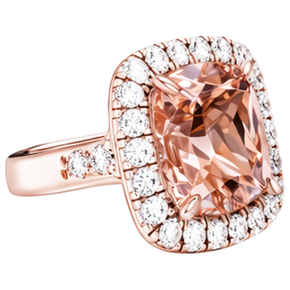 Anello Con Morganite a Cuscino Grande 12,50 ct Con Diamanti Oro Rosa 14K