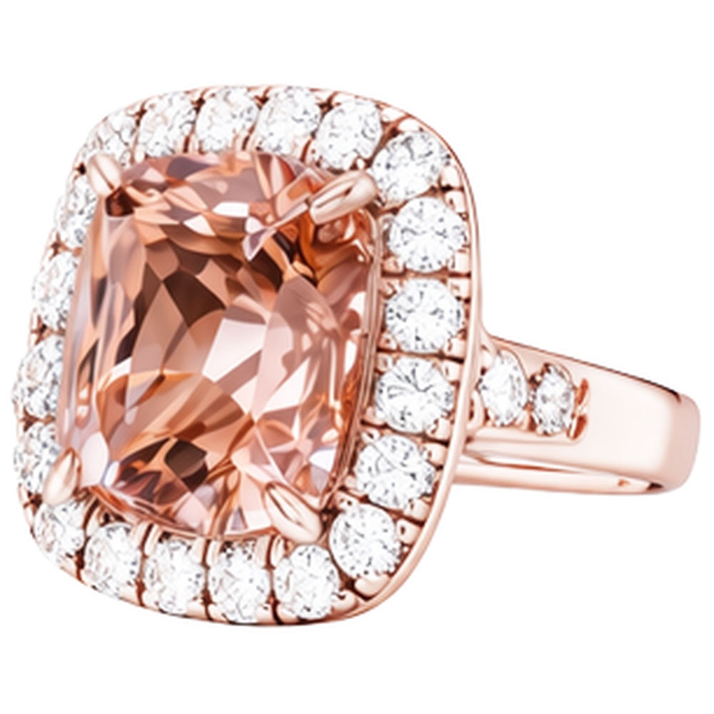 Anello Con Morganite a Cuscino Grande 12,50 ct Con Diamanti Oro Rosa 14K