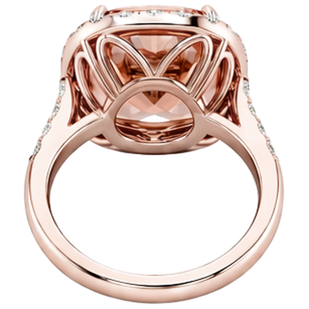 Anello Con Morganite a Cuscino Grande 12,50 ct Con Diamanti Oro Rosa 14K