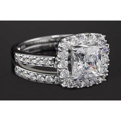 Anello Con Naturale Diamante Taglio Principessa 3 Carati Halo Stile Gambo Diviso