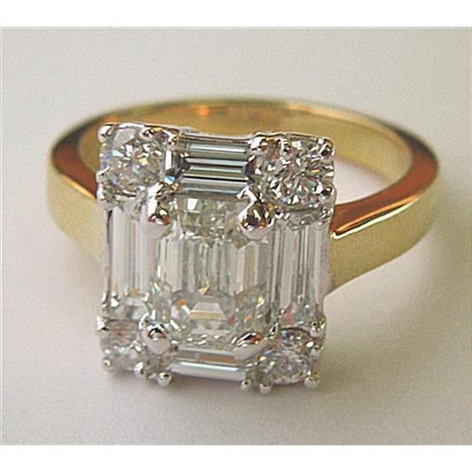 Anello Con Naturale Diamante Taglio Smeraldo Bicolore In Oro Giallo E Bianco Da 3,10 Carati