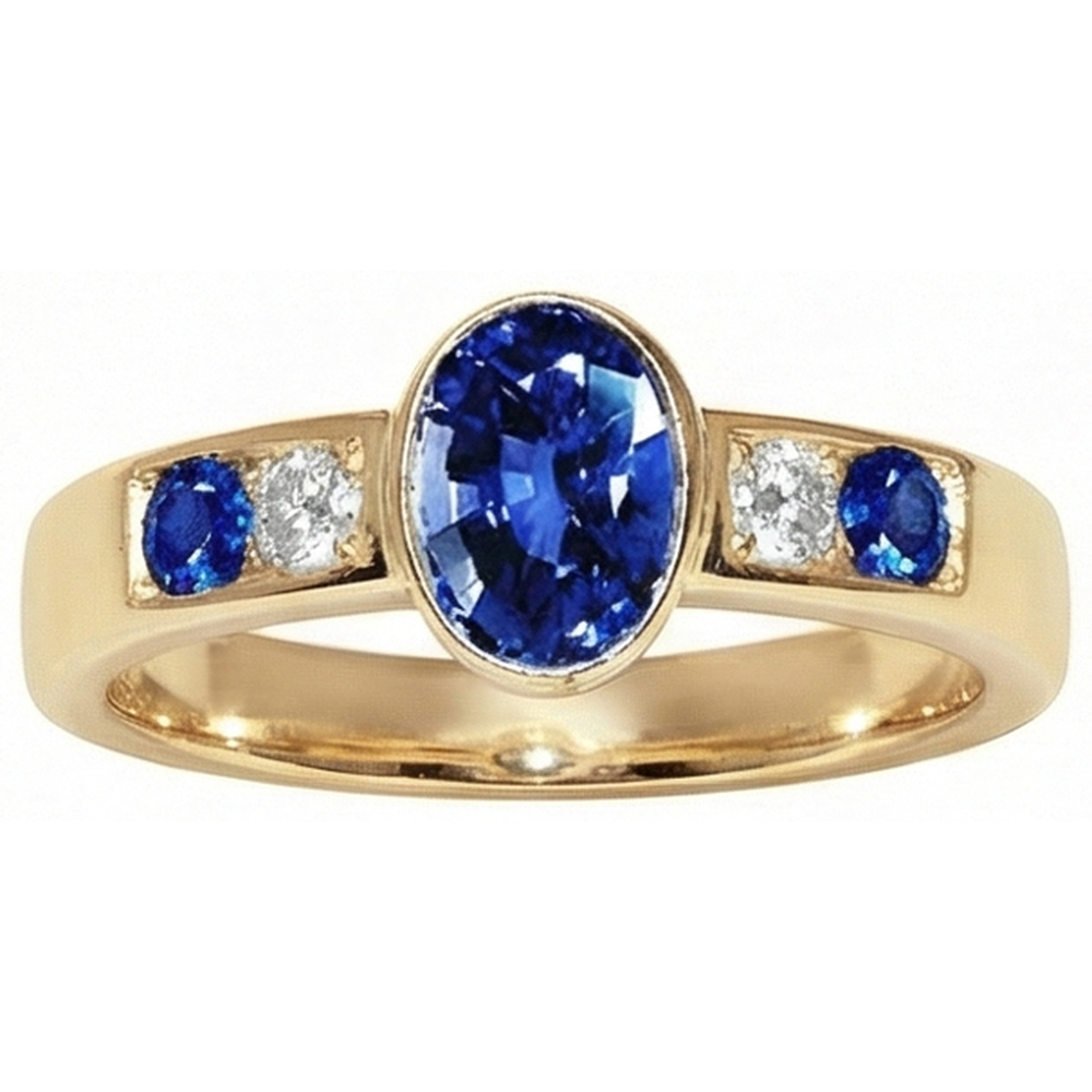 Anello Con Pietre Preziose Centro Ovale Grande 3.60 carati in Oro Giallo 14K