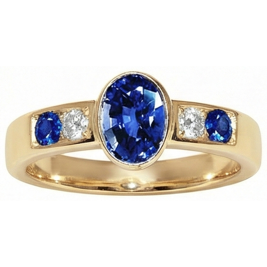 Anello Con Pietre Preziose Centro Ovale Grande 3.60 carati in Oro Giallo 14K