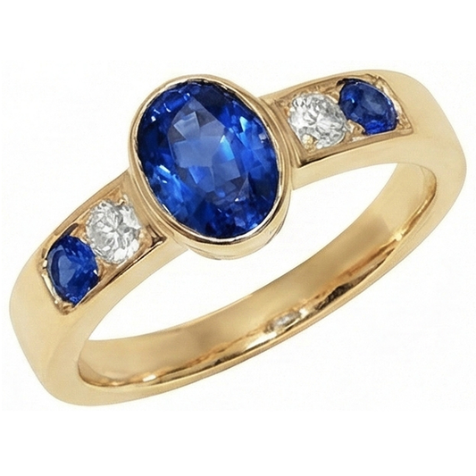 Anello Con Pietre Preziose Centro Ovale Grande 3.60 carati in Oro Giallo 14K
