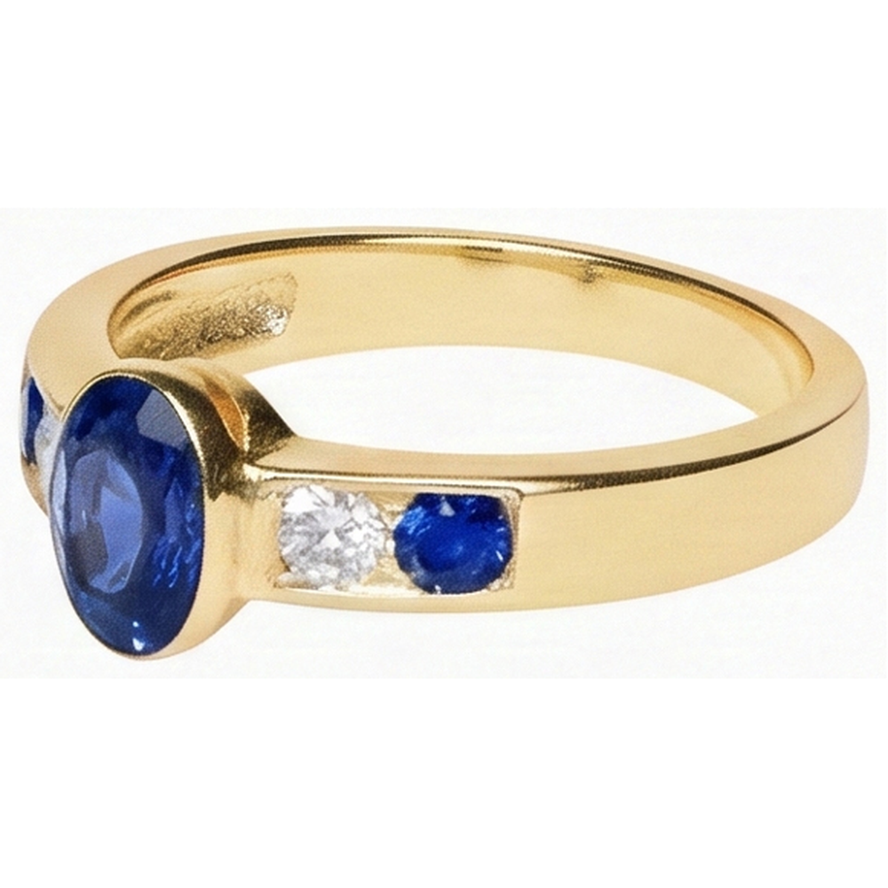Anello Con Pietre Preziose Centro Ovale Grande 3.60 carati in Oro Giallo 14K