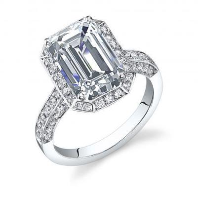 Anello Con Smeraldo E Genuino Diamante Rotondo Halo 3.80 Ct