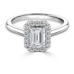 Anello Con Smeraldo E Genuino Diamante Taglio Rotondo 2.65 Carati Halo