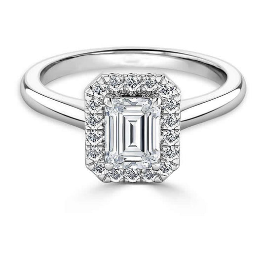 Anello Con Smeraldo E Genuino Diamante Taglio Rotondo 2.65 Carati Halo