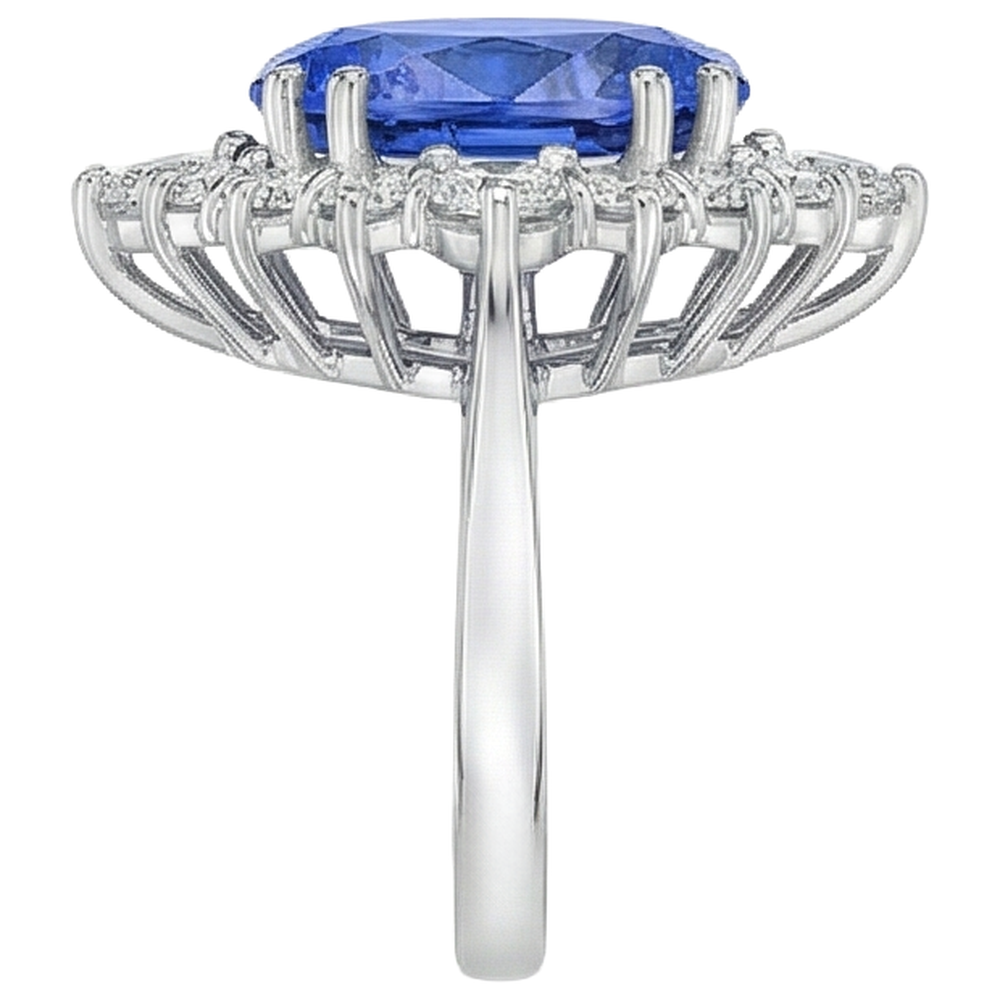 Anello Con Tanzanite Ovale Da 4.90 CT E Diamanti in Oro Bianco 14 Carati