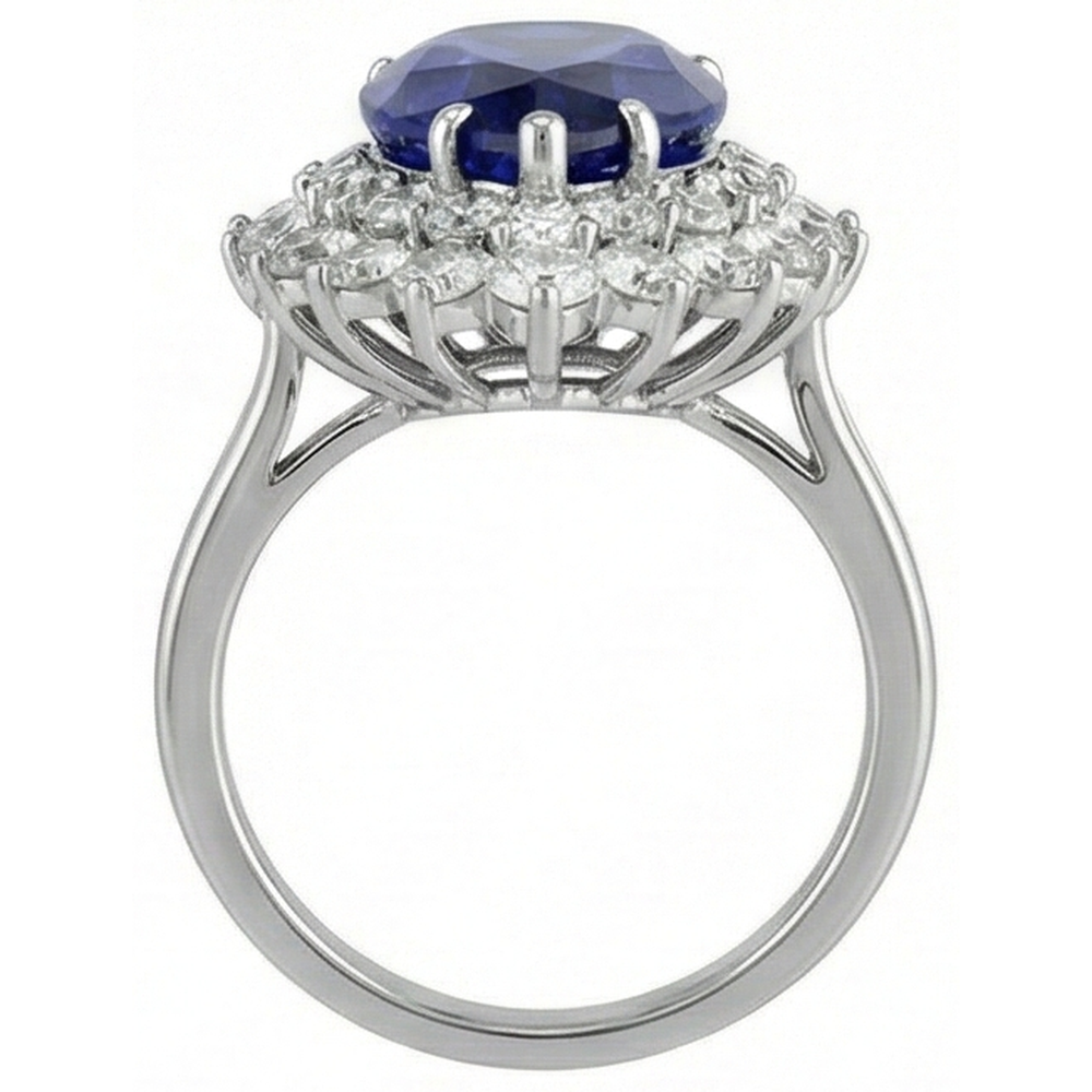 vero round tanzanite 3.75carati anello su bianco