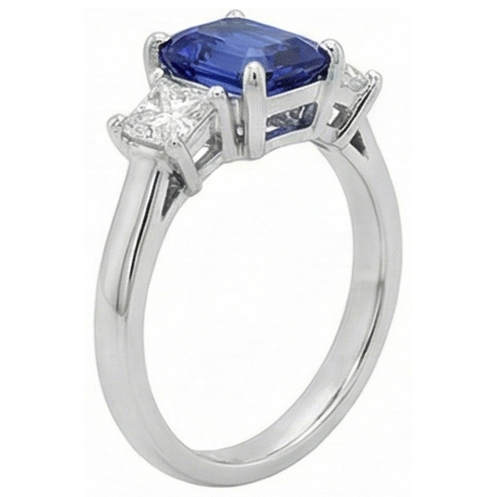Anello Con Tre Pietre Zaffiro Blu Smeraldo E Diamanti Naturali Autentici ( non creati in laboratorio )