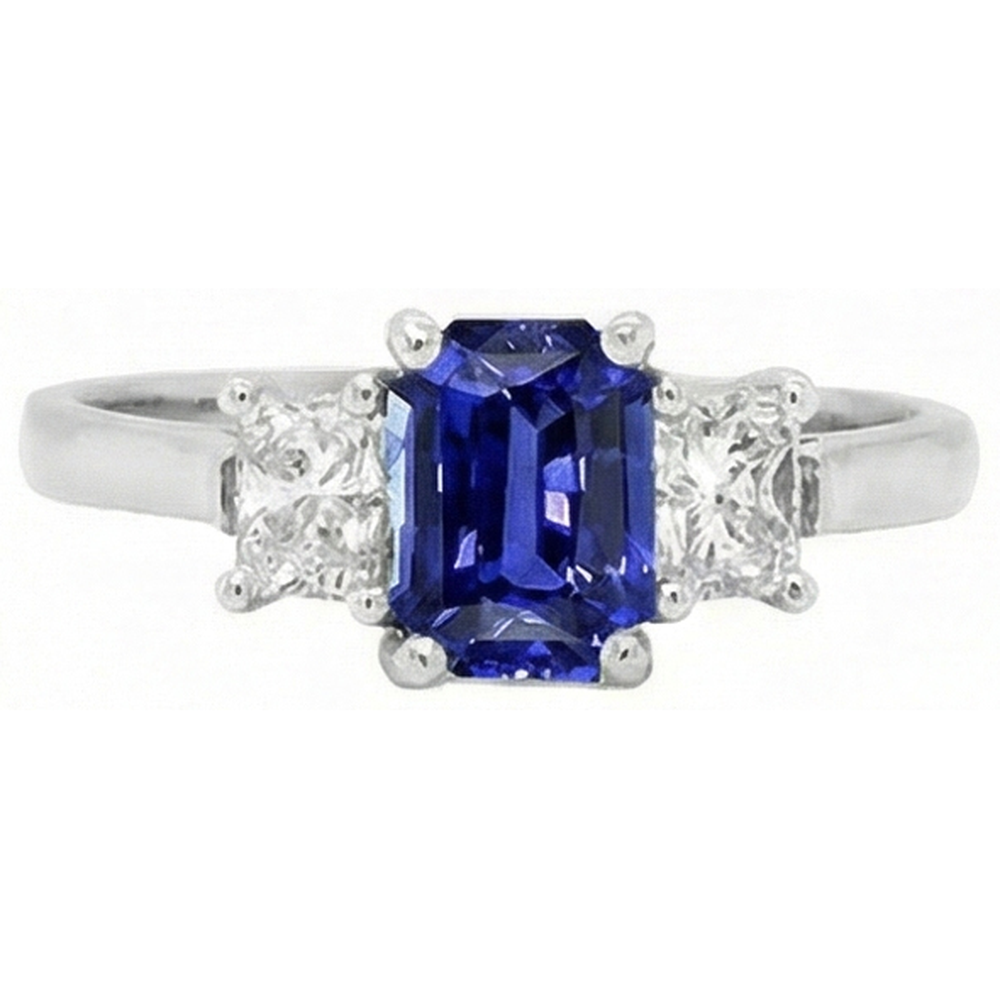 Anello Con Tre Pietre Zaffiro Blu Smeraldo E Diamanti Naturali Autentici ( non creati in laboratorio )
