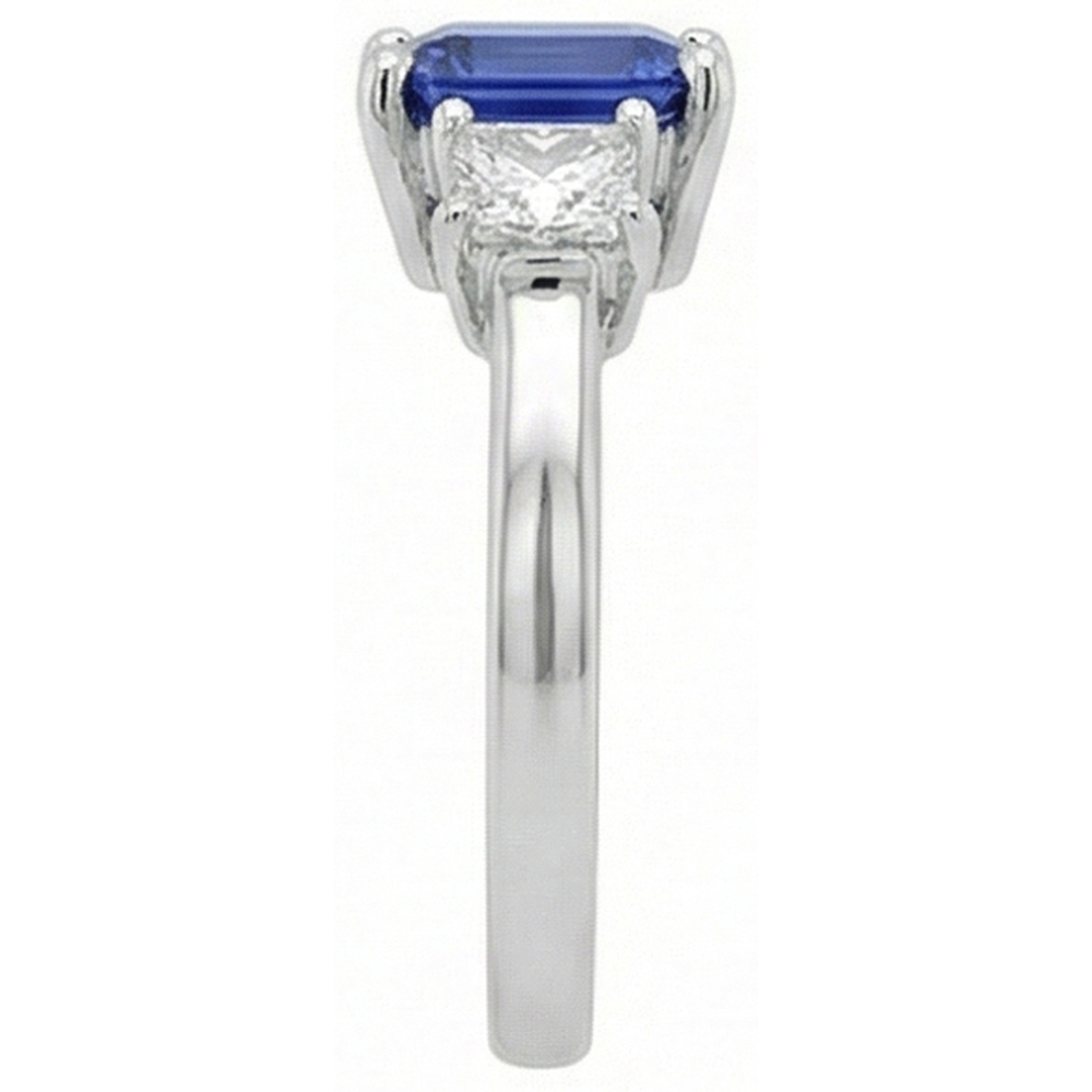 Anello Con Tre Pietre Zaffiro Blu Smeraldo E Diamanti Naturali Autentici ( non creati in laboratorio )