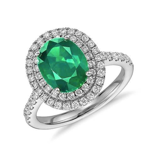 Anello con smeraldo taglio ovale con diamante rotondo Anello con pietre preziose 4.35 carati WG 14K - harrychadent.it